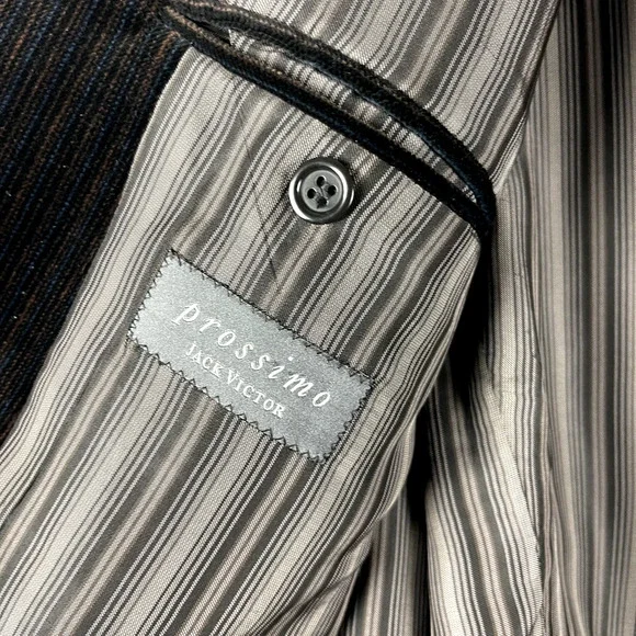 Jack Victor Prossimo Velvet Blazer Sport Coat Mens 44L Black Stripe Cotton Modal